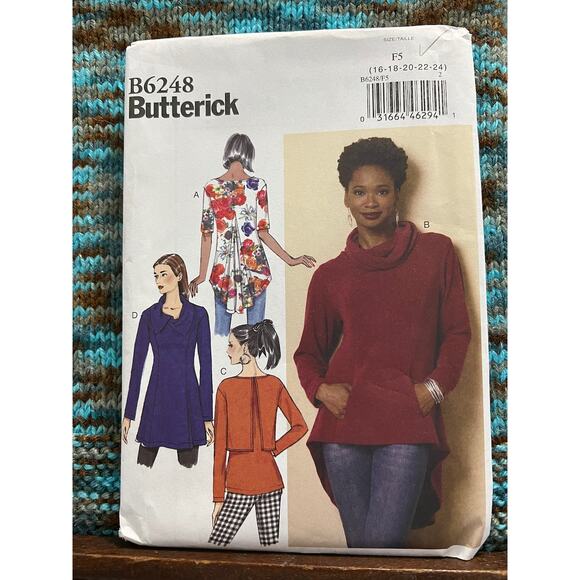 Butterick Sewing pattern 6248 pullover tunic cowl collar size 16 18 20 22 24 - Picture 1 of 7